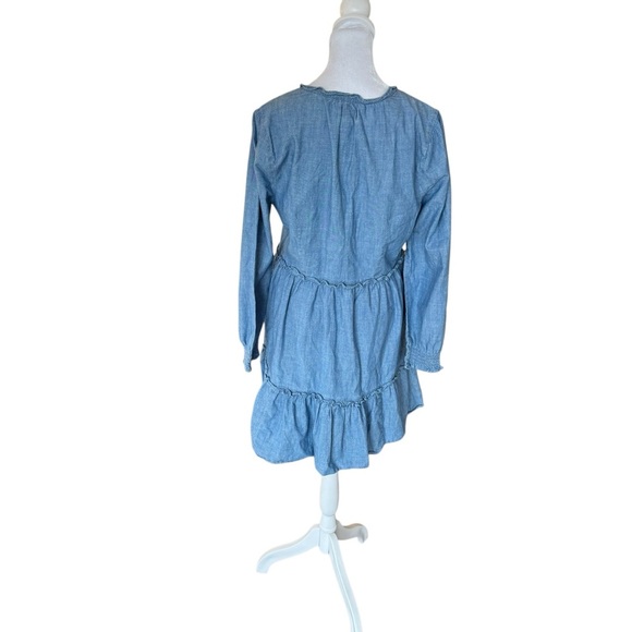 J. Crew - Chambray Ruffle Long Sleeve Mini Dress Sz 8 - Picture 5 of 8